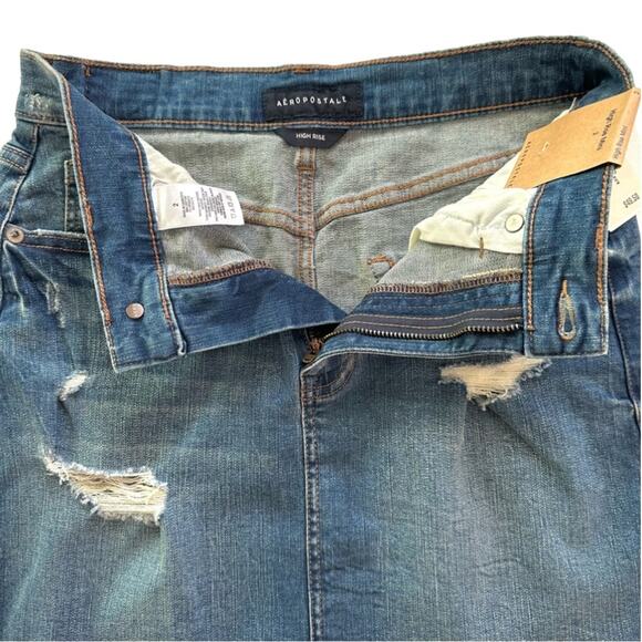 Aeropostale Jean Skirt AERO High Rise Distressed Denim Raw Hem Mini Size 2 NEW - Picture 4 of 11